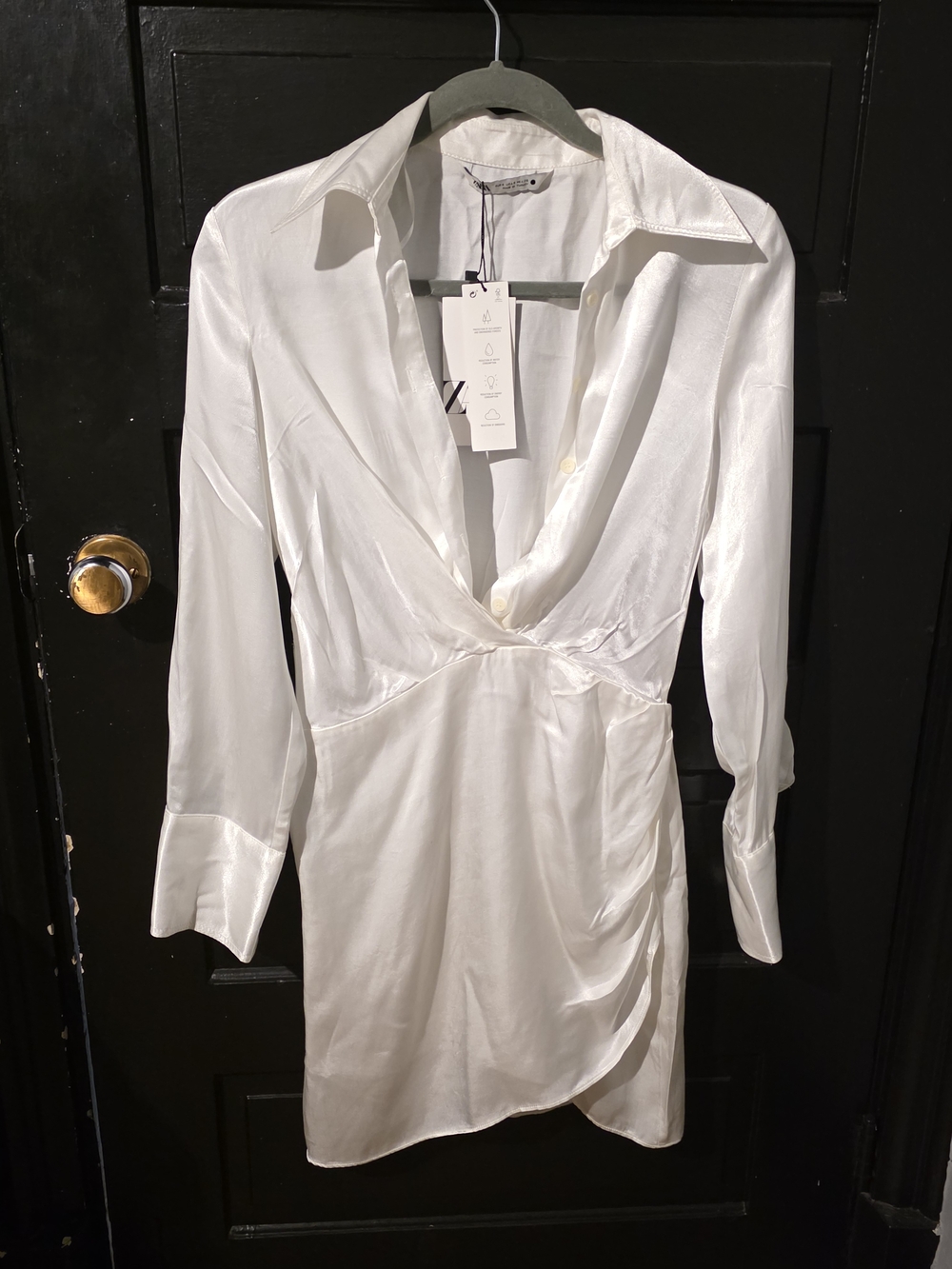 Zara White Satin Wrap-Style Mini Dress